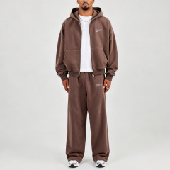 Custom Men Baggy Fit Full Zip Hoodie Wide Leg Sweatpants 2 Piece Set Heavyweight 100% Cotton French Terry Embroidery Tracksuit