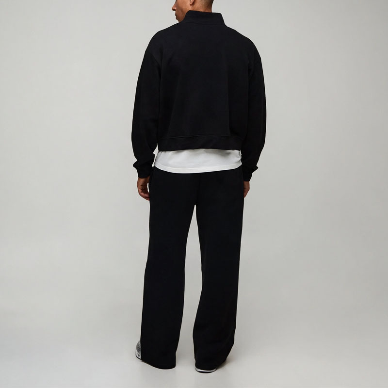 Custom Men Oversized Shrunken Full Zip Sweatshirt and Wide Leg Sweatpants Tracksuit Cotton Brushed Back Casual Two Piece Set