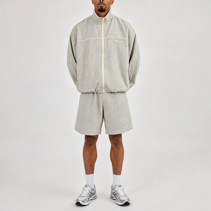 Custom Men Oversized Funnel Neck Tracksuit 100% Cotton Full Zip Jacket Elasticated Cuff Hem Contrast Piping Short Set Streetwear