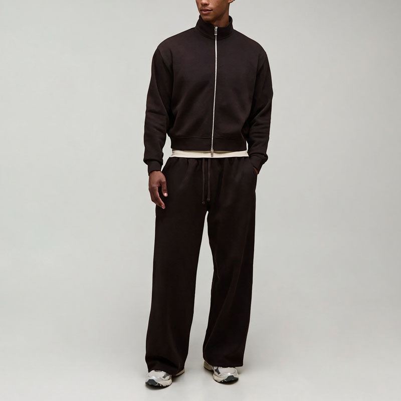 Custom Men Oversized Shrunken Full Zip Sweatshirt and Wide Leg Sweatpants Tracksuit Cotton Brushed Back Casual Two Piece Set