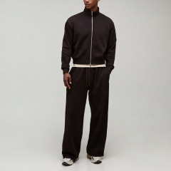Custom Men Oversized Shrunken Full Zip Sweatshirt and Wide Leg Sweatpants Tracksuit Cotton Brushed Back Casual Two Piece Set