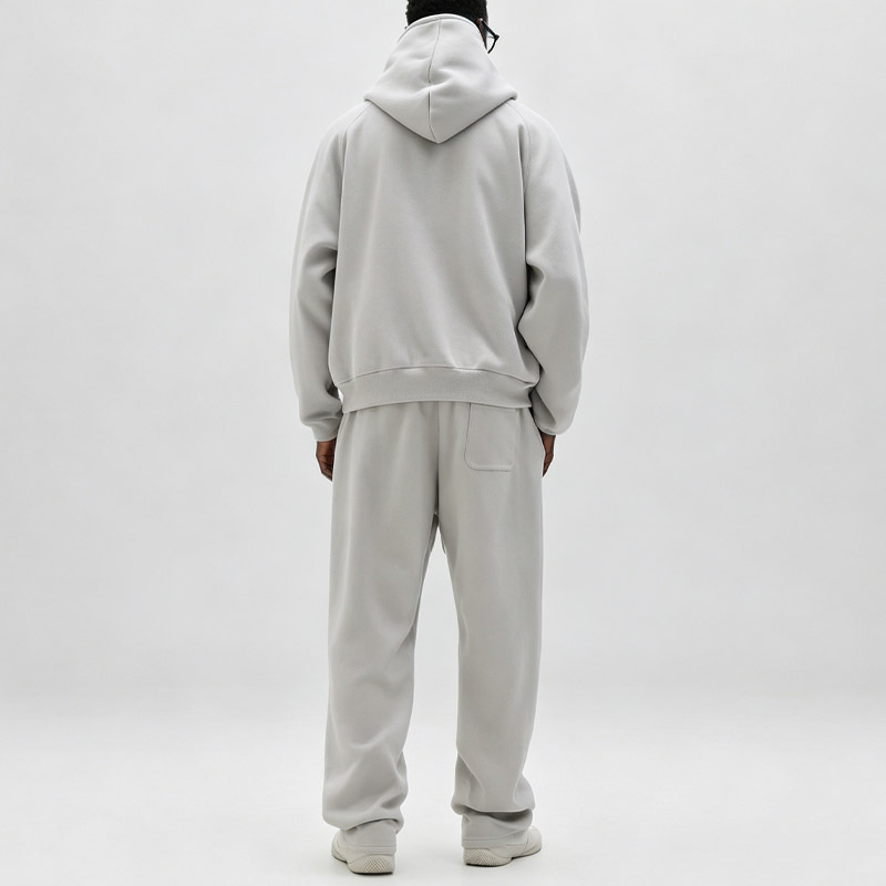 Men Raglan Sleeve Full Zip Hooded Tracksuit Half Collar Silkscreen Print Wide Leg Sweatpants Elastic Waist Casual Streetwear