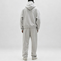 Men Raglan Sleeve Full Zip Hooded Tracksuit Half Collar Silkscreen Print Wide Leg Sweatpants Elastic Waist Casual Streetwear