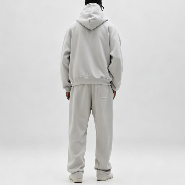 Men Raglan Sleeve Full Zip Hooded Tracksuit Half Collar Silkscreen Print Wide Leg Sweatpants Elastic Waist Casual Streetwear