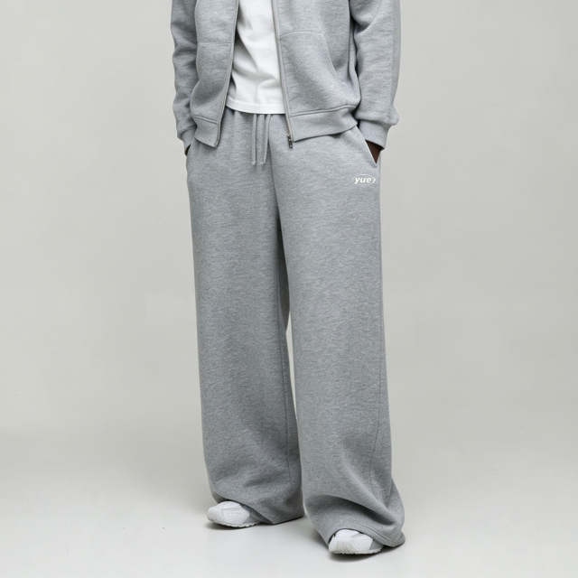 Custom Puff Printing Fleece 2-Piece Full-Zip Boxy Fit Baggy Wide-Leg Heather Grey Men's Heavyweight 100% Cotton Winter