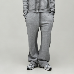 Custom Spray Printing Applique Full Zip 2 Pieces Boxy Fit Wide Leg Heather Grey Men's Heavyweight Fleece Winter Streetwear
