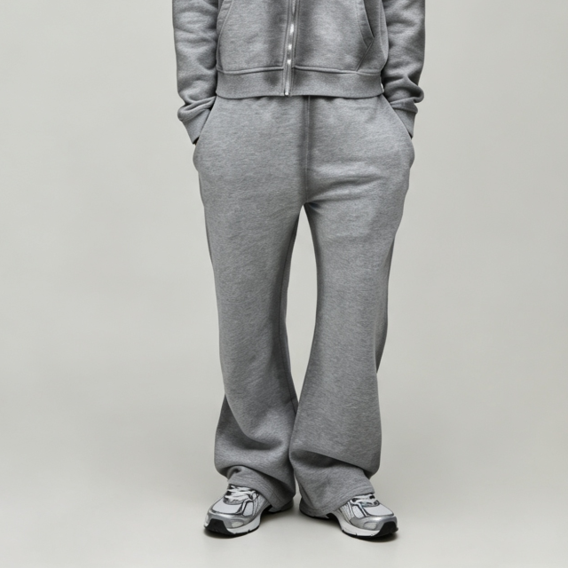 Custom Spray Printing Applique Full Zip 2 Pieces Boxy Fit Wide Leg Heather Grey Men's Heavyweight Fleece Winter Streetwear