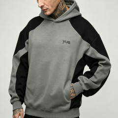 Custom Men's Oversized Boxy Fit Colour Block Hoodie Tracksuit Panel Hooded Jogger Embroidery Soft Jersey Streetwear Two Piece