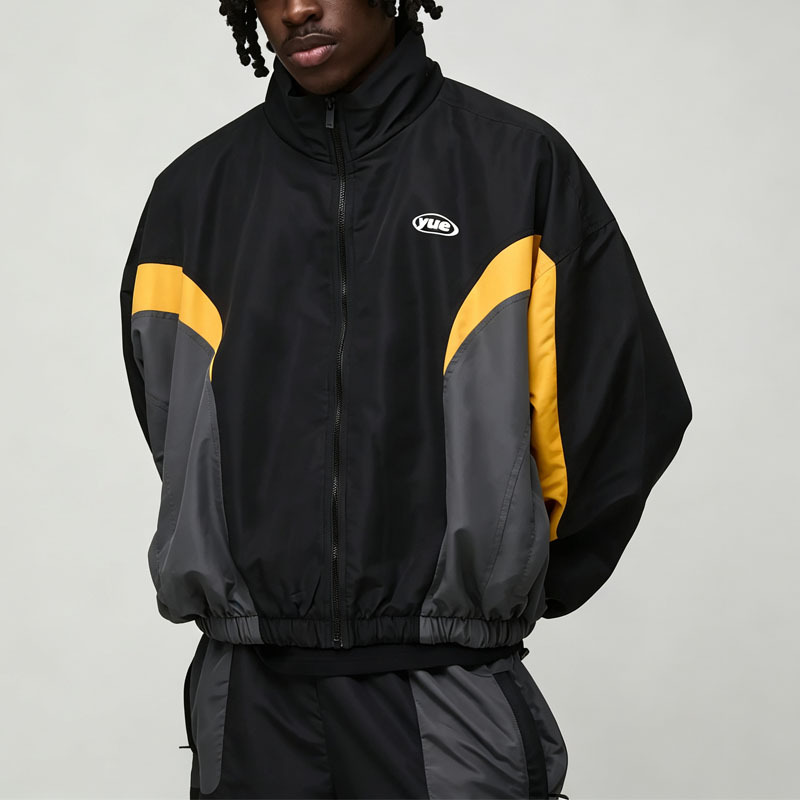 Custom Men's Oversized Colour Block Sports Jacket Tracksuit Funnel Neck Screen Printing Nylon Windbreaker Two Piece Set,Leading Custom Apparel Manufacturer | Your Trusted China Sourcing Partner | YC/YUECHI,Custom Men's Oversized Colour Block Sports Jacket Tracksuit Funnel Neck Screen Printing Nylon Windbreaker Two Piece Set