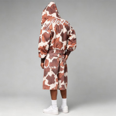 Custom Heavyweight Woven Mens Y2K Streetwear 2 Piece Set Full Print Full Zip Cropped Wide Leg Jort Shorts Embroidery