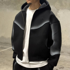 Men's Boxy Oversized Full Zip Hoodie Wide Leg Sweatpants 2 Piece Set Heavyweight Fleece Spray Paint Embroidery Street Tracksuit