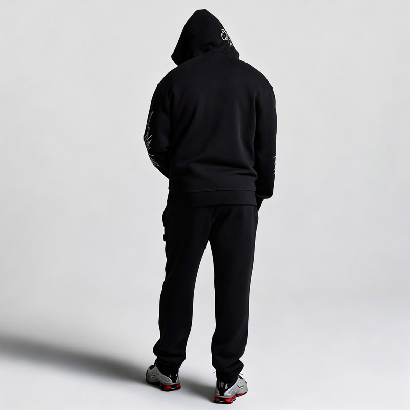 Custom Oversized Mens 100% Cotton Fleece 2 Piece Tracksuit Heavyweight Gothic 3D Embroidery Hooded Sweat Suit Streetwear Outfit