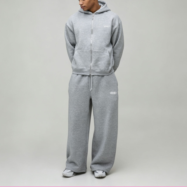 Custom Sets Embroidery Full Zip up Boxy Fit Hoodie Set Cropped Wide Leg Fleece Thick Warm Grey Teal Apparel Men's Sports Tracksuit,Leading Custom Apparel Manufacturer | Your Trusted China Sourcing Partner | YC/YUECHI,Custom Embroidery Full Zip up Boxy Fit Hooded Cropped Wide Leg Fleece Thick Warm Grey Teal Apparel Men's Sports Tracksuit