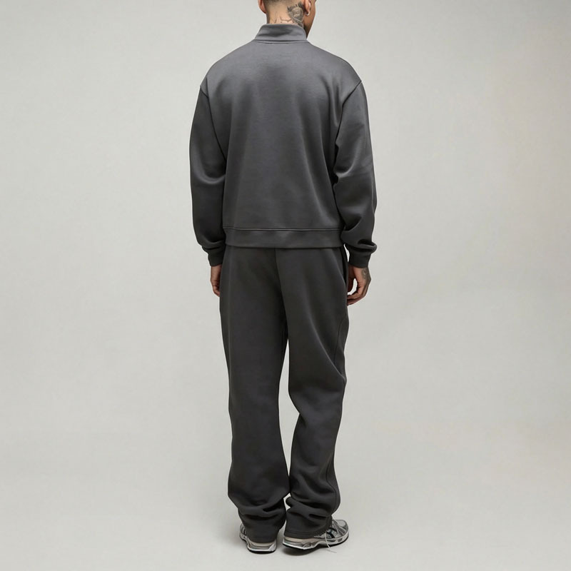 Custom Men's Oversized Boxy Quarter Zip Sweatshirt Straight Leg Jogger Tracksuit Heavyweight 100% Cotton Fleece Two Piece Set