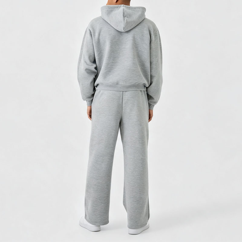 Custom Screen Printing 2 Pieces Full Zip Boxy Fit Wide Leg Heather Grey French Terry Cotton Apparel Men's Heavyweight Tracksuit