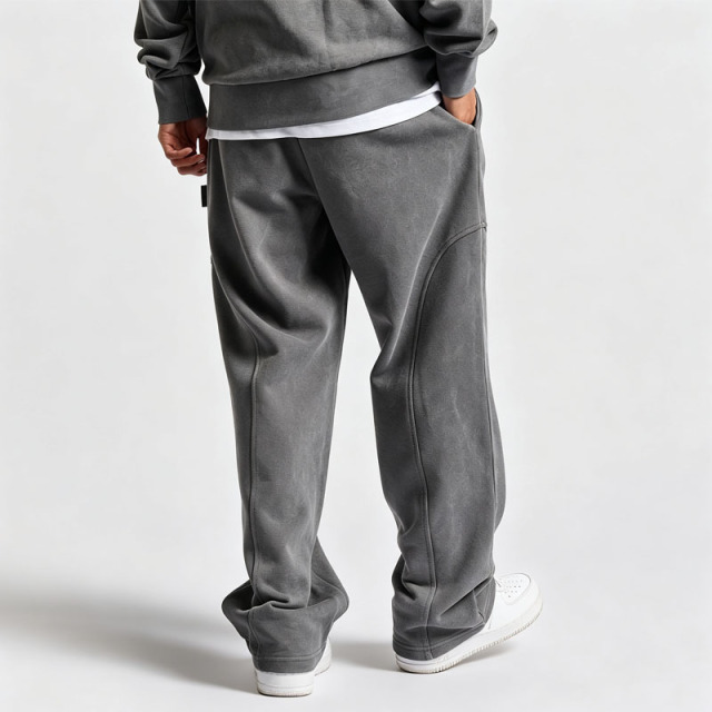 Custom Men Oversized Fit Full Zip Hoodie Tracksuit 100% Cotton French Terry Washed Distressed Applique Embroidery Wide Leg