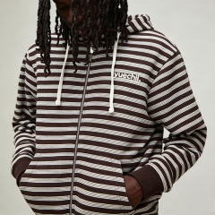 Custom Made Winter Full Zip Hooded Drawstring 2 Pieces Boxy Fit Brown Red Urban Men's Stripe Streetwear Cotton Tracksuit