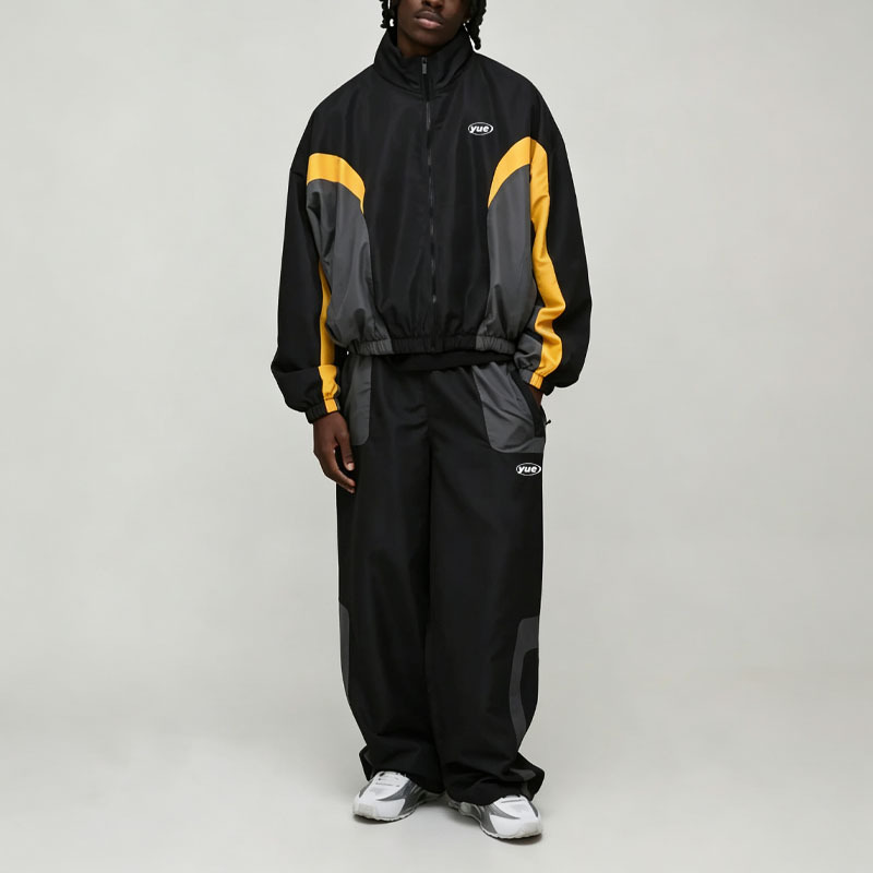 Custom Men's Oversized Colour Block Sports Jacket Tracksuit Funnel Neck Screen Printing Nylon Windbreaker Two Piece Set,Leading Custom Apparel Manufacturer | Your Trusted China Sourcing Partner | YC/YUECHI,Custom Men's Oversized Colour Block Sports Jacket Tracksuit Funnel Neck Screen Printing Nylon Windbreaker Two Piece Set