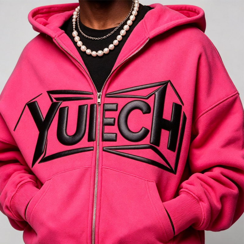 Custom Men Oversized Zip up Hoodie Flare Sweatpants 2 Piece Set Winter Fleece Lined Puff Print Applique Streetwear Tracksuit
