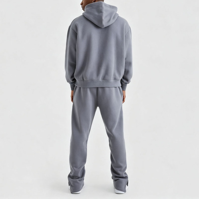 Custom DTG Printing Fleece 2 Pieces Boxy Fit Baggy Split Hem Heather Grey Cotton Apparel Men's Sportswear Tracksuit