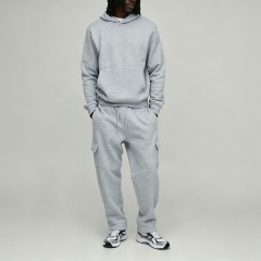 Custom Men's Tall Boxy Hooded Cargo 100% Cotton Solid Tracksuit Oversized Relaxed Silhouette Blank Streetwear Two Piece Set