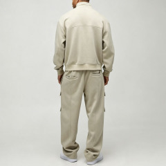Custom Quarter Zip Funnel Neck Boxy Fit Baggy Sage Green Soft Polyester Embroidery 2 Pieces Men's Cargo Pocket Tracksuit