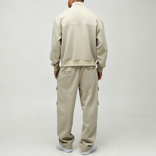 Custom Quarter Zip Funnel Neck Boxy Fit Baggy Sage Green Soft Polyester Embroidery 2 Pieces Men's Cargo Pocket Tracksuit