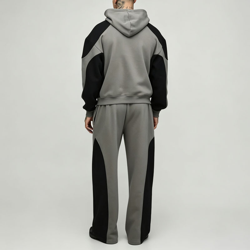 Custom Men's Oversized Boxy Fit Colour Block Hoodie Tracksuit Panel Hooded Jogger Embroidery Soft Jersey Streetwear Two Piece
