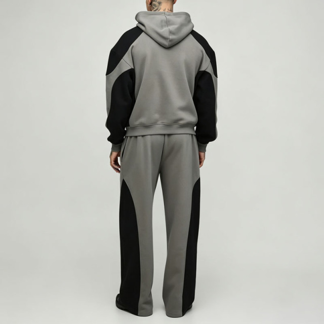 Custom Men's Oversized Boxy Fit Colour Block Hoodie Tracksuit Panel Hooded Jogger Embroidery Soft Jersey Streetwear Two Piece