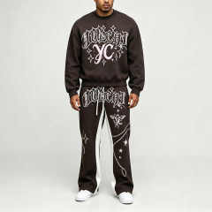 Custom Screen Print Round Neck Sweatshirt Activewear Silhouette Baggy Regular Patterned Jogger Men's Graphic Tracksuit