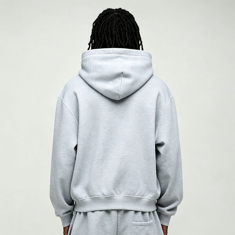 Custom Screen Print Applique Contrast Stitching 2 Pieces Boxy Cropped Wide Leg Urban Grey Men's French Terry Hoodie Tracksuit