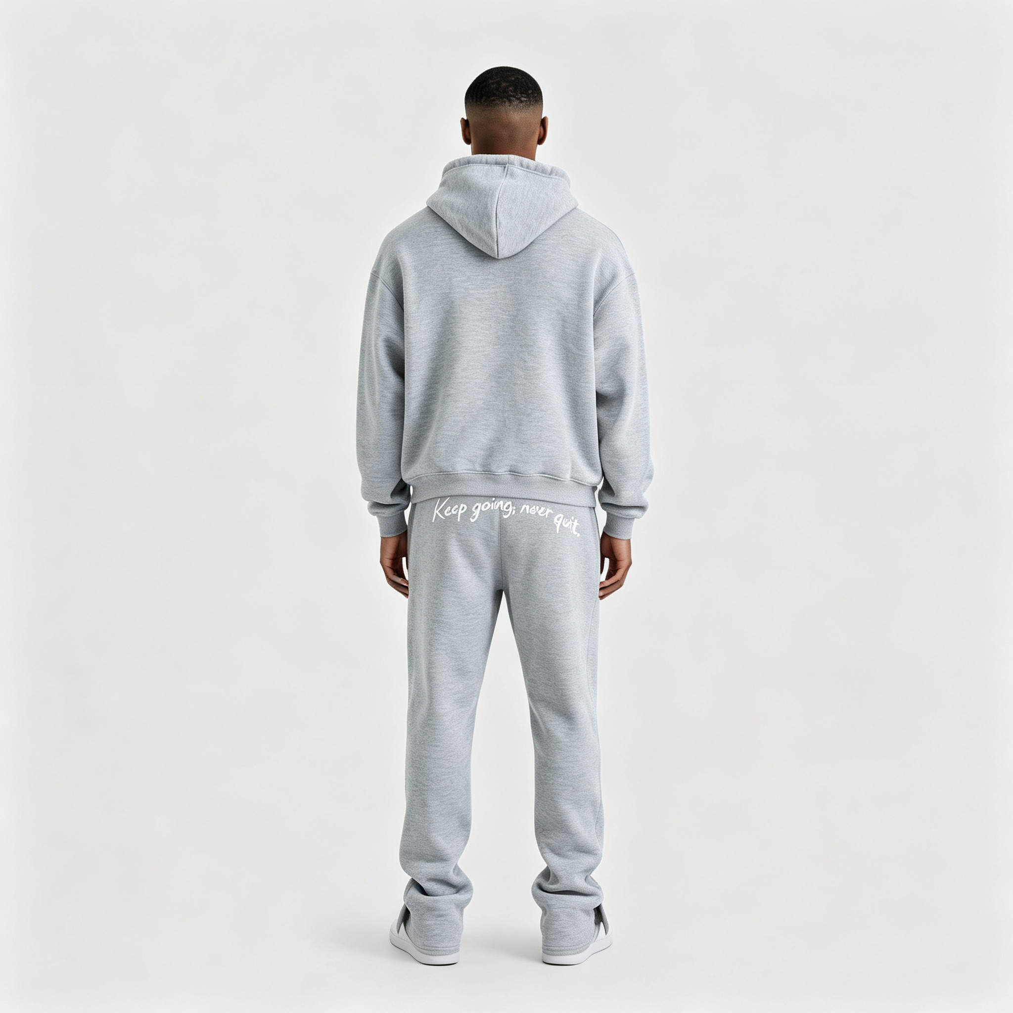 Custom Screen Printed 100% Cotton French Terry Winter Streetwear Pullover Hoodie Jogger 2-Piece Heather Grey Men's Casual