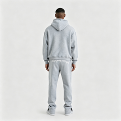 Custom Screen Printed 100% Cotton French Terry Winter Streetwear Pullover Hoodie Jogger 2-Piece Heather Grey Men's Casual