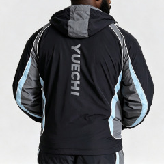 Custom Men Woven Nylon Full Zip Hooded Tracksuit Contrast Piping Breathable Mesh Lining Relaxed Fit Lightweight Two Piece Set
