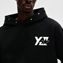 Custom Men's Black Studded Hoodie French Terry Tracksuit Oversized Pullover Hoodie Wide Leg Sweatpants Screen Print Streetwear