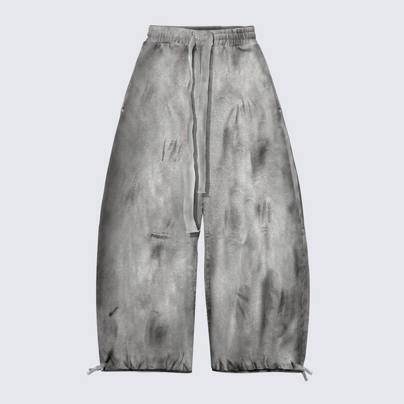 Custom Men's Vintage Washed Grey Tracksuit Deconstructed Seam Raw Edge Full Zip Hoodie Oversized Wide Leg Pants Streetwear Sets