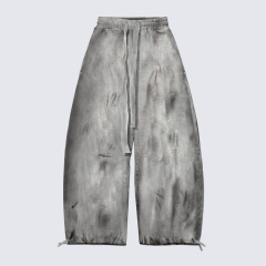Custom Men's Vintage Washed Grey Tracksuit Deconstructed Seam Raw Edge Full Zip Hoodie Oversized Wide Leg Pants Streetwear Sets