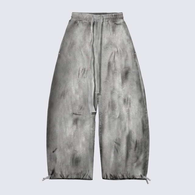 Custom Men's Vintage Washed Grey Tracksuit Deconstructed Seam Raw Edge Full Zip Hoodie Oversized Wide Leg Pants Streetwear Sets