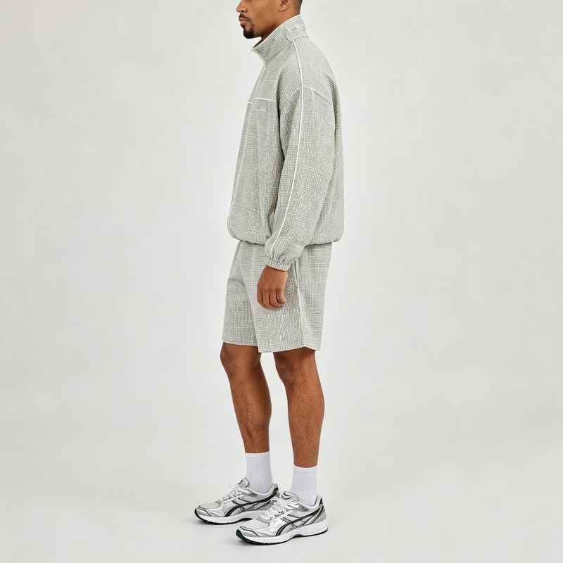 Custom Men Oversized Funnel Neck Tracksuit 100% Cotton Full Zip Jacket Elasticated Cuff Hem Contrast Piping Short Set Streetwear
