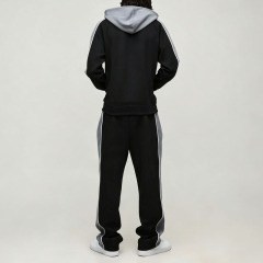 Custom Men's Color Block Panel Zip up Hoodie Relaxed Straight Jogger Tracksuit Oversized Streetwear Interlock Two Piece Set