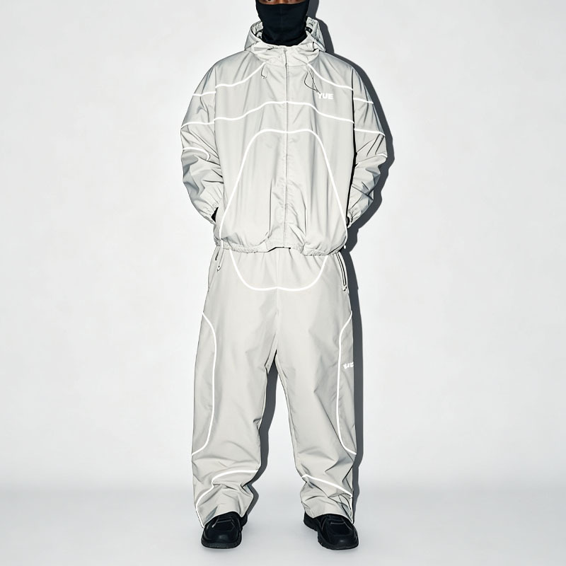 OEM Custom logo Men's Waterproof Reflective Windbreaker Nylon Polyester Zip up Track Jacket and Pants Set Tracksuit