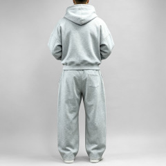 Custom Men's Light Heather Grey Heavyweight Jersey Toggle Buckle Cropped Hoodie Hidden Zip Wide Leg Sweatpants Tracksuit