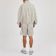 Custom Men Oversized Funnel Neck Tracksuit 100% Cotton Full Zip Jacket Elasticated Cuff Hem Contrast Piping Short Set Streetwear