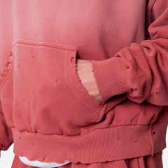 Men Sun Faded Distressed Studded Vintage Tracksuit Heavyweight 100% French Terry Oversized Pullover Hoodie Wide Leg Sweatpants