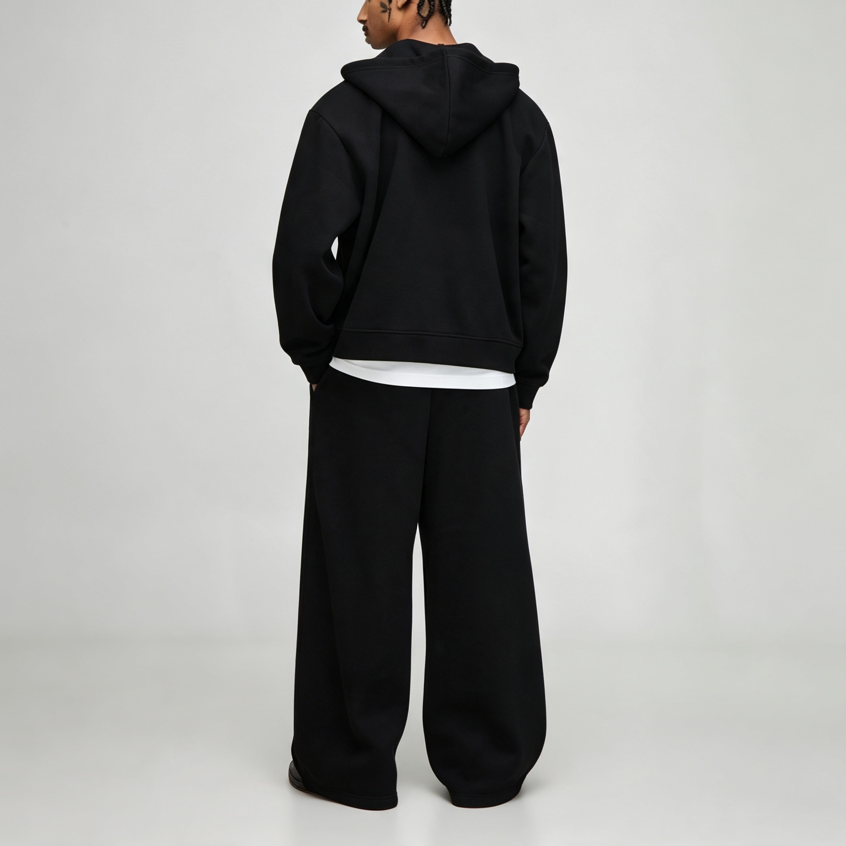 Custom Applique Embroidery French Terry Full Zip 2 Pieces Boxy Fit Cropped Wide Leg Urban Cotton Men's Streetwear Tracksuit Set