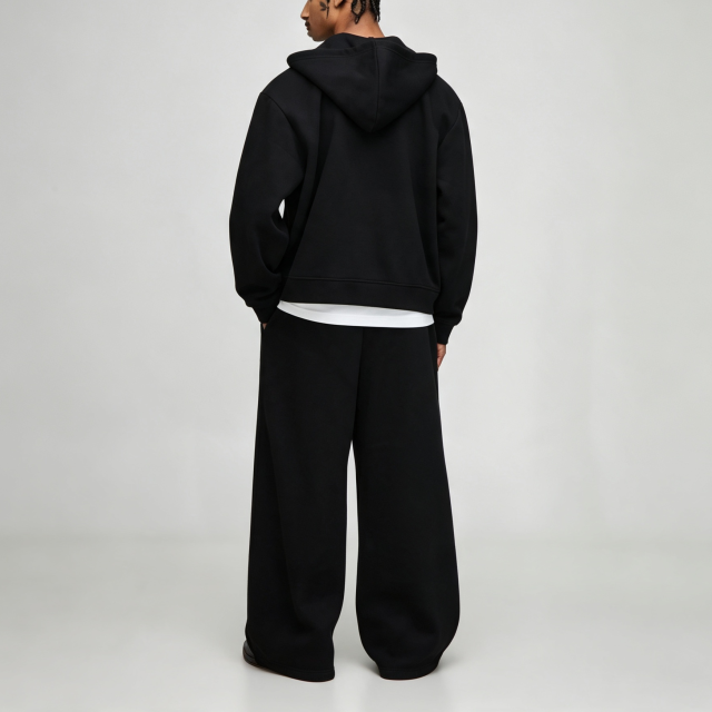 Custom Applique Embroidery French Terry Full Zip 2 Pieces Boxy Fit Cropped Wide Leg Urban Cotton Men's Streetwear Tracksuit Set