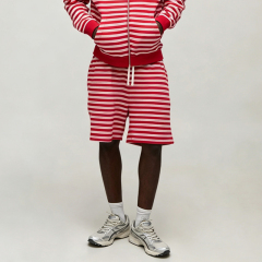 Custom Made Winter Full Zip Hooded Drawstring 2 Pieces Boxy Fit Brown Red Urban Men's Stripe Streetwear Cotton Tracksuit