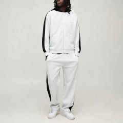 Custom Men's Color Block Panel Zip up Hoodie Relaxed Straight Jogger Tracksuit Oversized Streetwear Interlock Two Piece Set