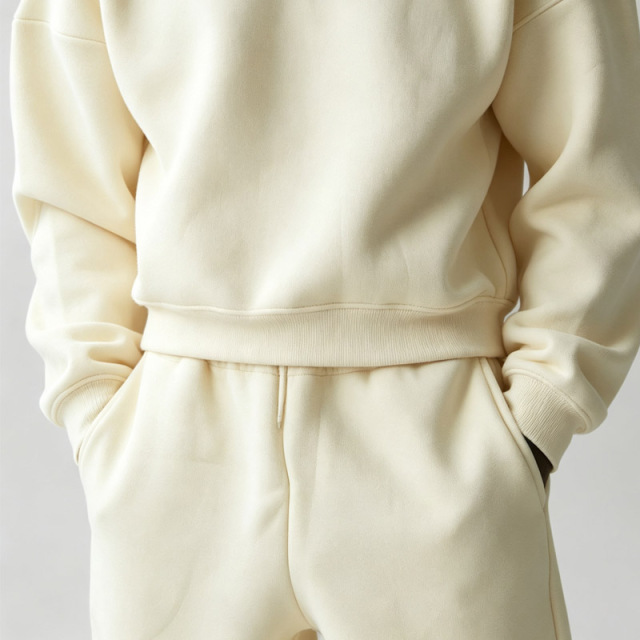 Men's Heavy Cotton Fleece Hooded Sweat Suit Cropped Oversized Hoodie Drawstring Waist Wide Leg Pant Solid Color Two Piece Outfit