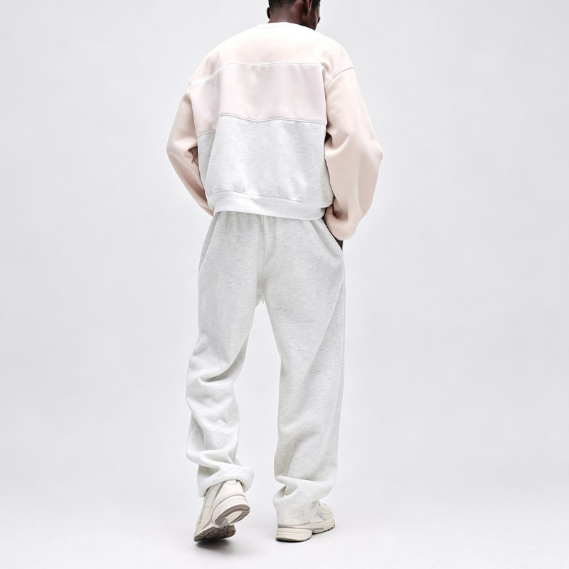 Custom Men Color Block Crew Neck Tracksuit Heavyweight French Terry Embroidery Oversized Drop Shoulder Streetwear Two Piece Set